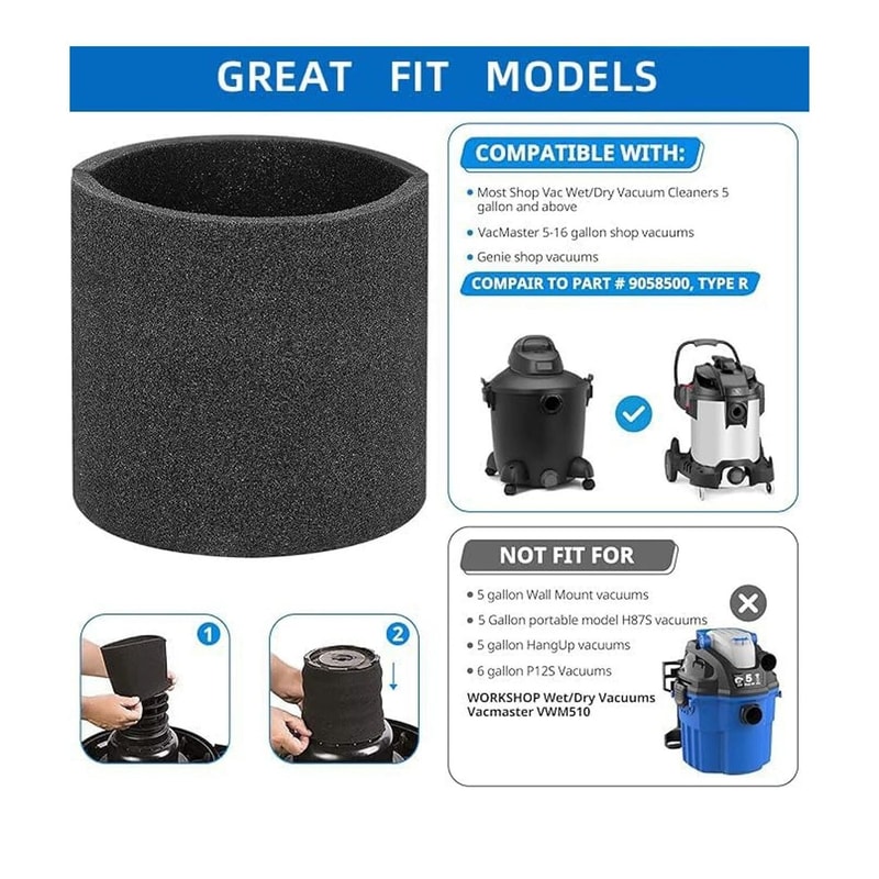 Genie Shop Wet Dry Vacuums Foam Sleeve Filter Durable Washable Vacuum Filter For Reliable Cleaning 3