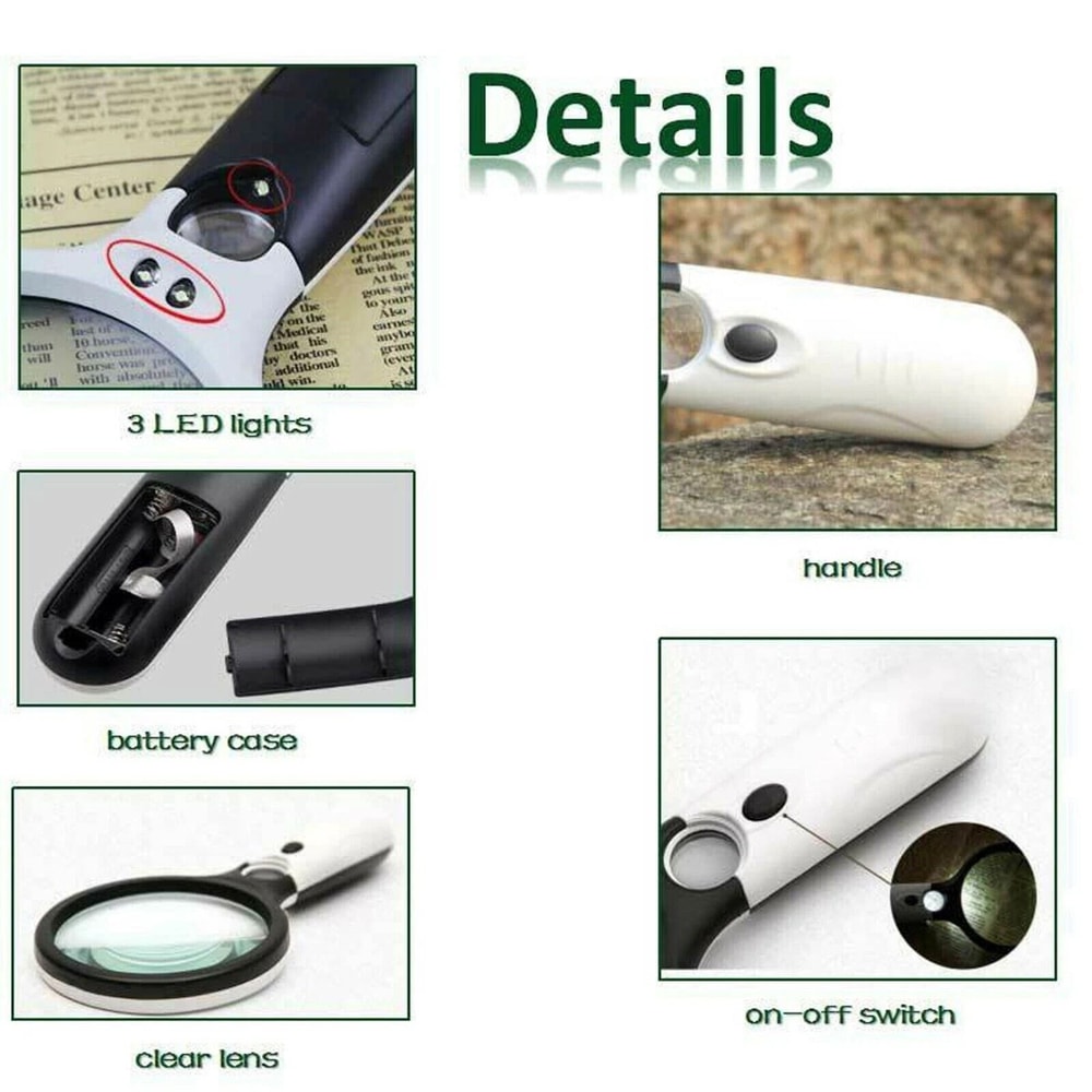 Handheld Magnifier 45X LED Light Reading Lens Jewelry Loupe Magnifying Glass For Detailed Viewing 2