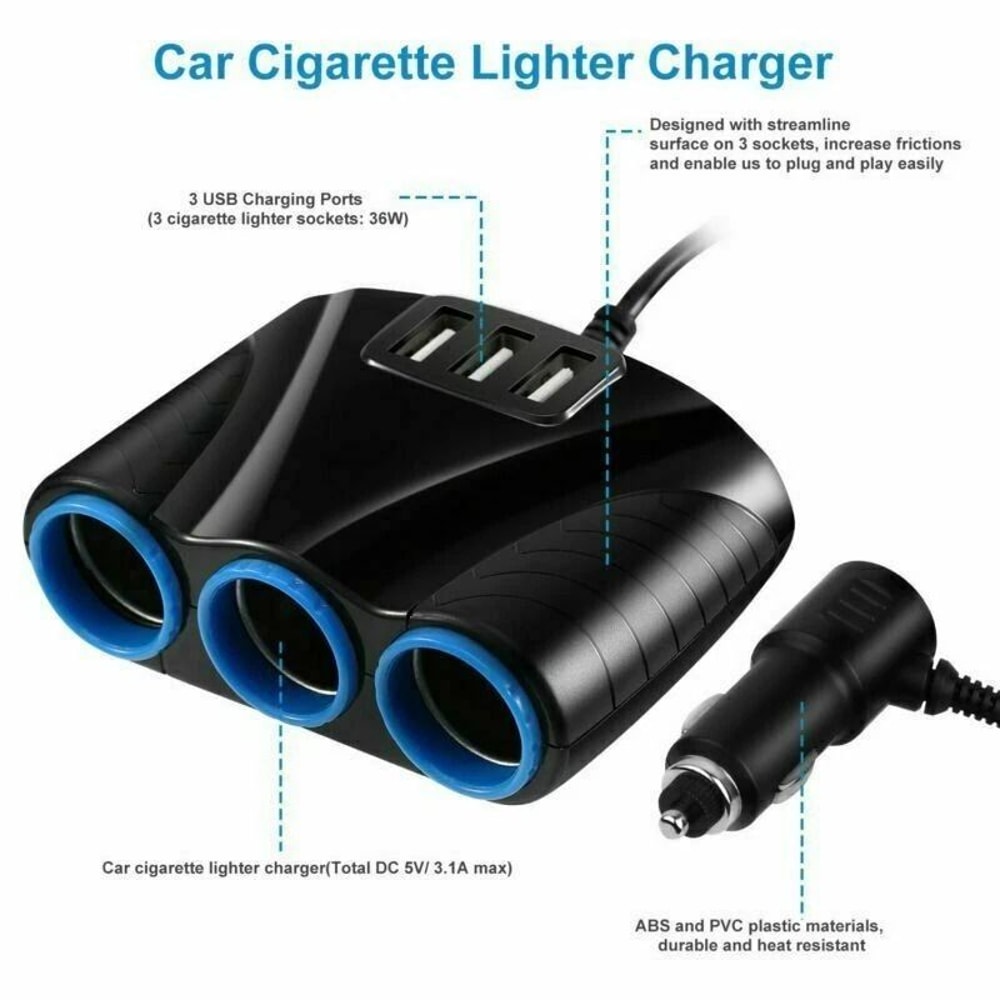 Three USB Charger Power Adapter Car Way Cigarette Lighter Socket Splitter Universal Car Power Outl 2