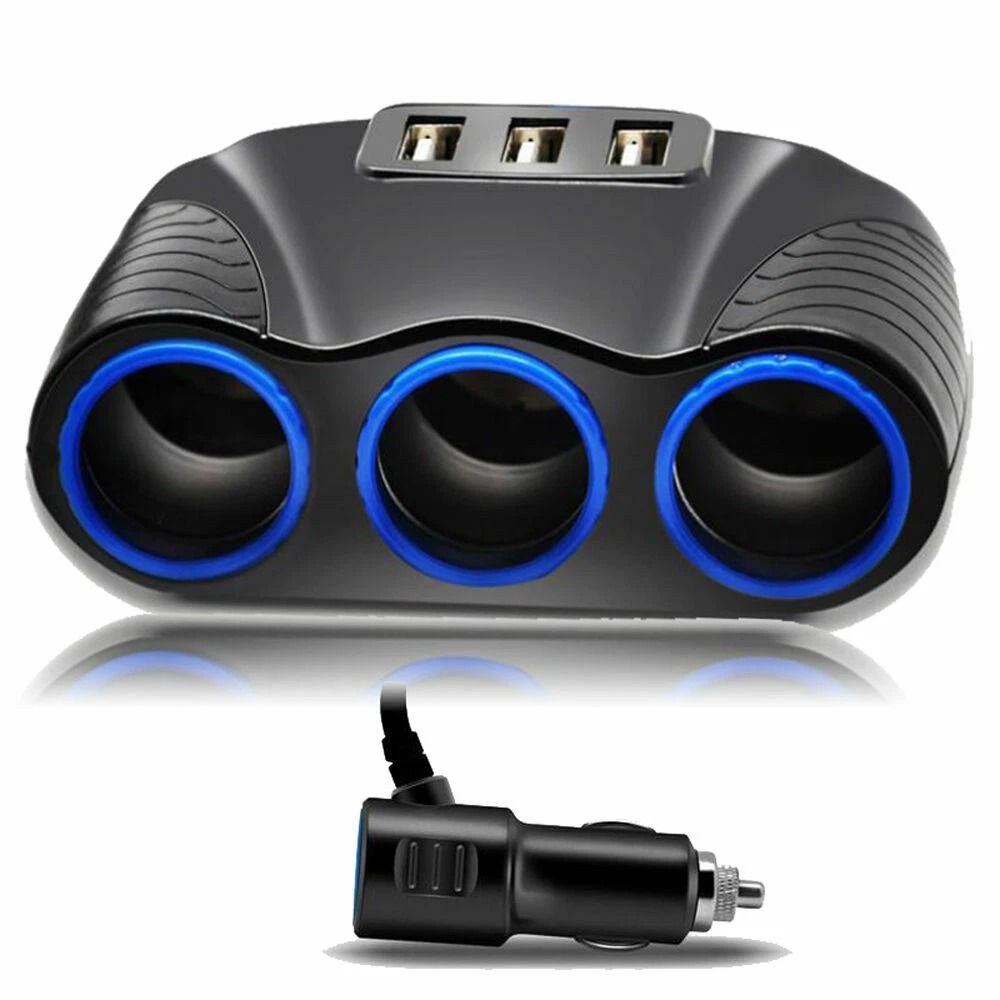 Three USB Charger Power Adapter Car Way Cigarette Lighter Socket Splitter Universal Car Power Outl 5