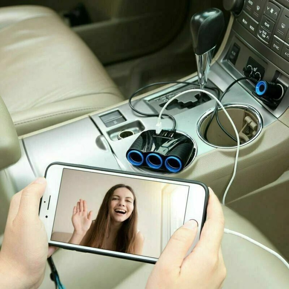 Three USB Charger Power Adapter Car Way Cigarette Lighter Socket Splitter Universal Car Power Outl 0