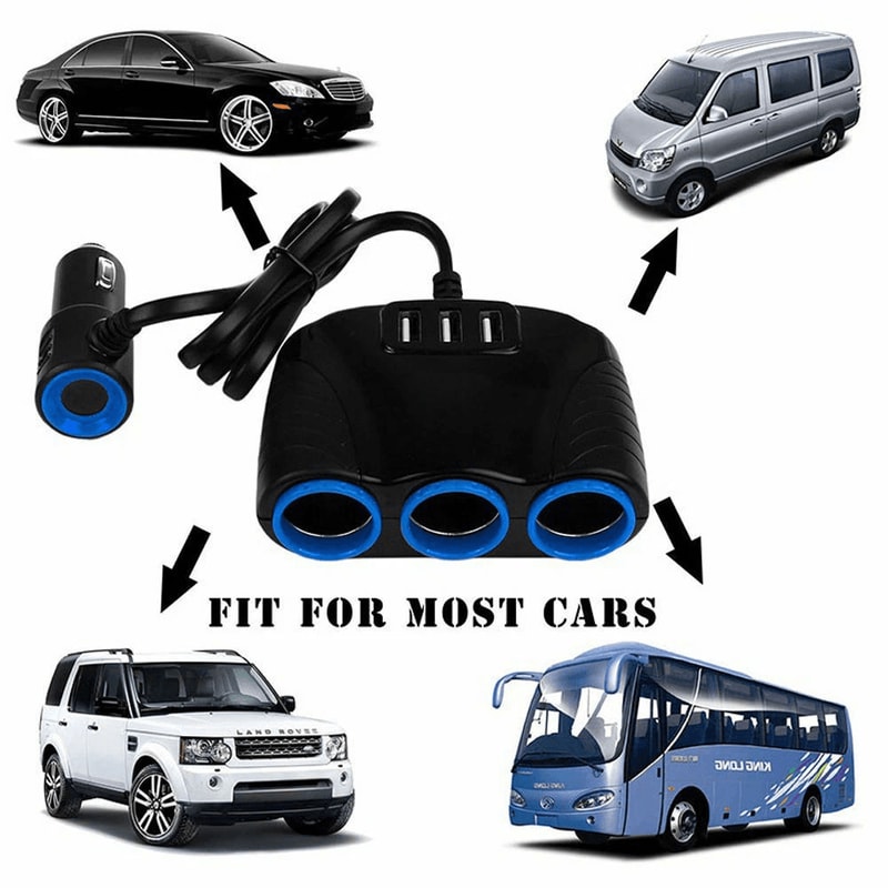 Three USB Charger Power Adapter Car Way Cigarette Lighter Socket Splitter Universal Car Power Outl 6