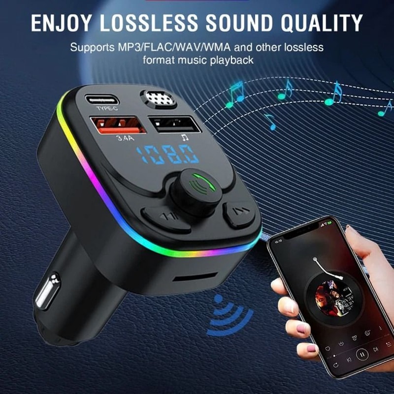 Bluetooth Car Wireless FM Transmitter Adapter USB PD Charger Hands Free Auto Connectivity For Music 2