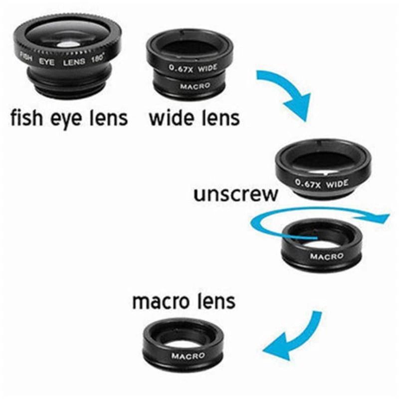 3 In1 Lens Kit Fish Eye Wide Angle Macro Telephoto Lens Camera Accessory For IPhone 2