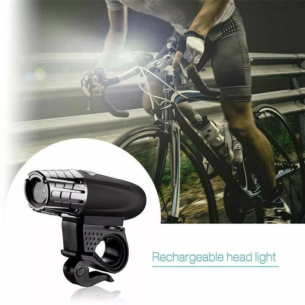 USB Rechargeable LED Bicycle Bike Front Headlight And Rear Tail Light Set HighPower Brightness Dura
