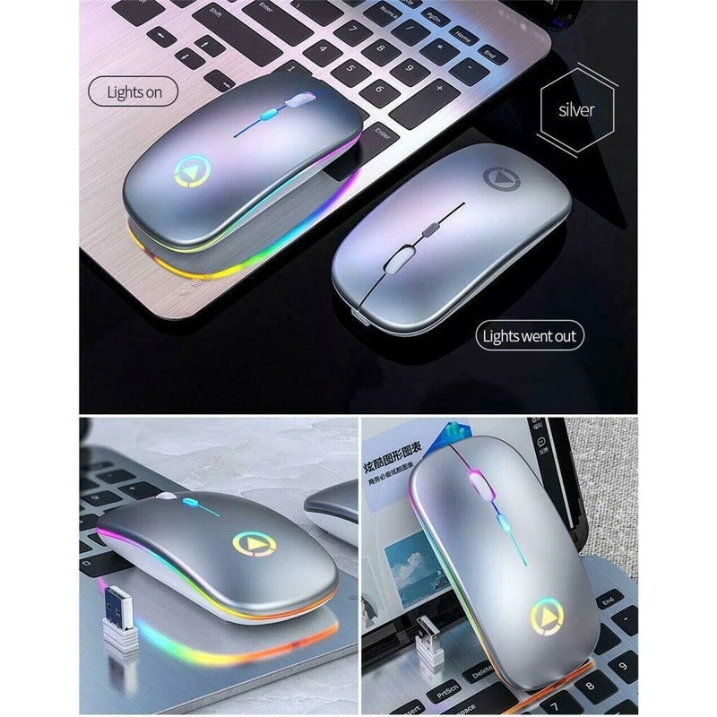 Cordless Mice For PC Laptop Wireless Optical Mouse USB Rechargeable RGB 2