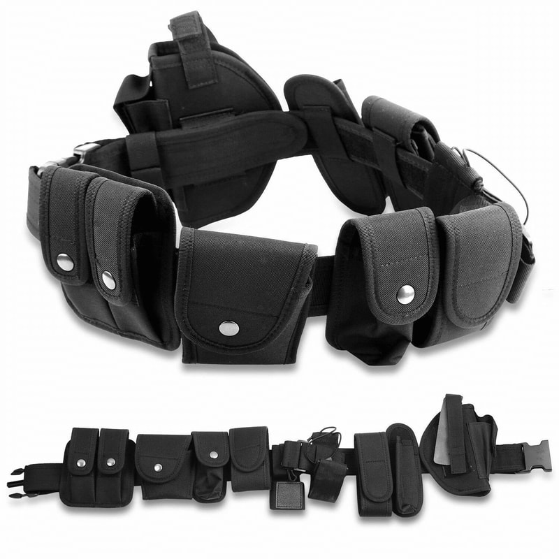 Police Security Guard Duty Belt Black Tactical Nylon Kit Utility Kit System With Pouch 9