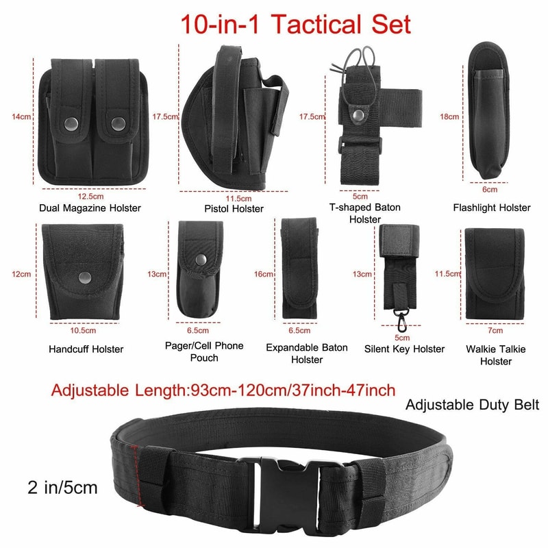 Police Security Guard Duty Belt Black Tactical Nylon Kit Utility Kit System With Pouch 6