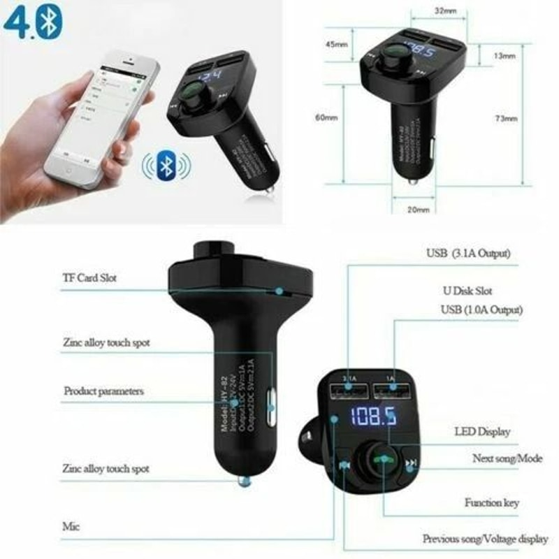 Wireless Radio Bluetooth Car FM Transmitter MP3 Player With Fast USB Charger 5
