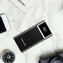 ultra thin superslim portable power bank, lcd led dual usb battery backup charger, perfect for fast charging