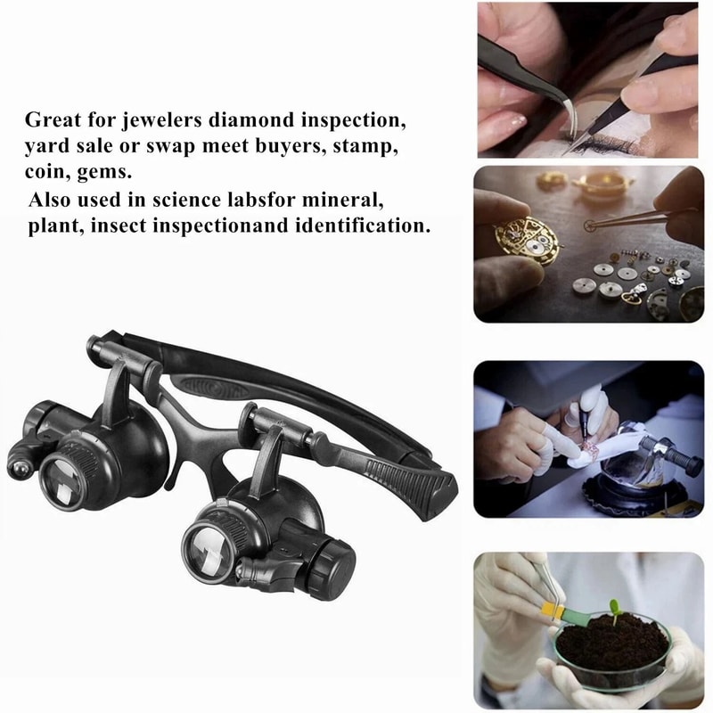 Jewelry Watch Repair Loupe Glasses With LED Light Double Eye Magnifier 8 Lens For Detailed Inspecti 2