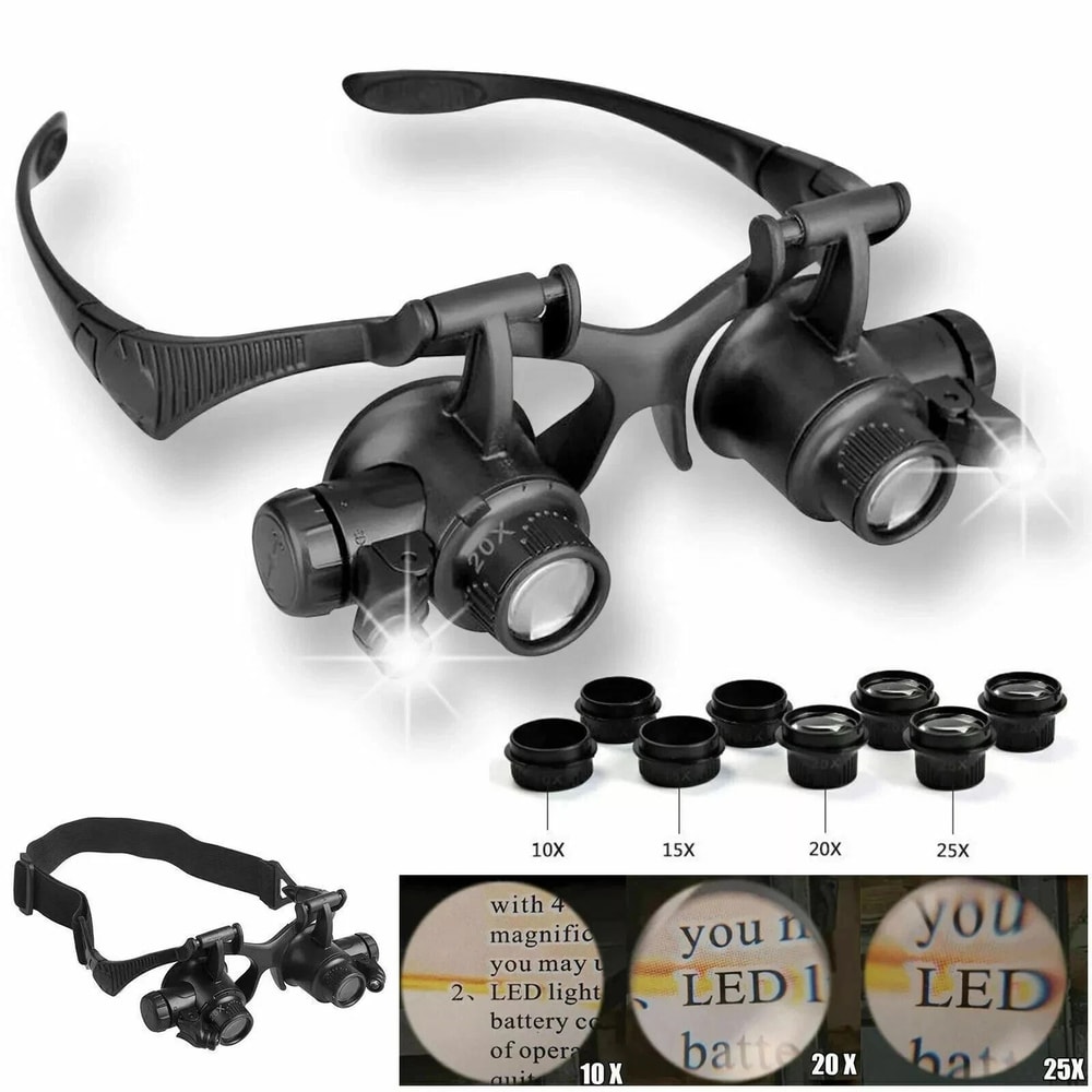 Jewelry Watch Repair Loupe Glasses With LED Light Double Eye Magnifier 8 Lens For Detailed Inspecti 4