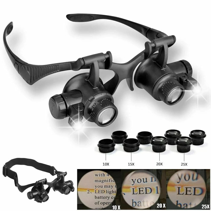 Jewelry Watch Repair Loupe Glasses With LED Light Double Eye Magnifier 8 Lens For Detailed Inspecti 4