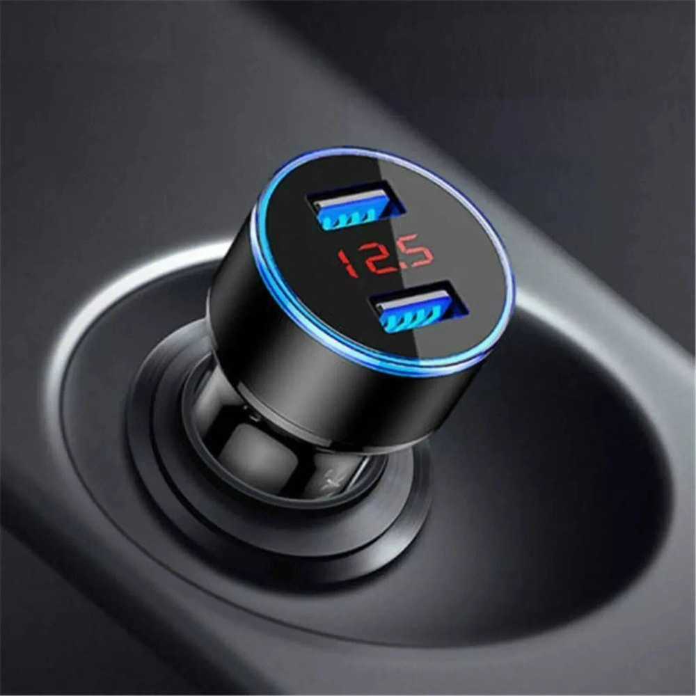 Car Cigarette Charger Dual Ports USB Lighter Digital LED Voltmeter For Vehicles 8