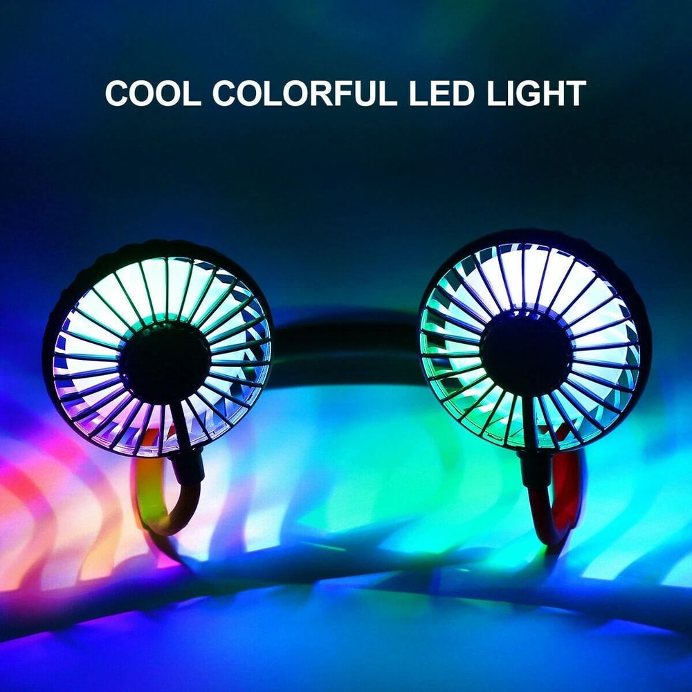 Rechargeable LED Portable Mini USB Neckband Fan Dual Cooling Neck Hanging Fan For Outdoor Travel An 1