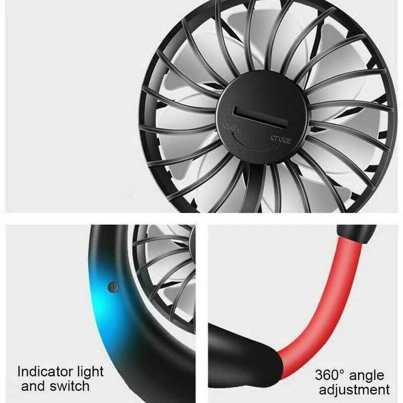 Rechargeable LED Portable Mini USB Neckband Fan Dual Cooling Neck Hanging Fan For Outdoor Travel An 7