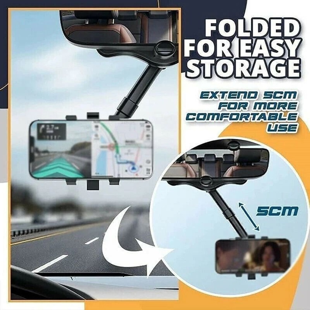 Rotatable And Retractable Holder Car Phone Stand Rear View Mirror Mount For HandsFree Use 3