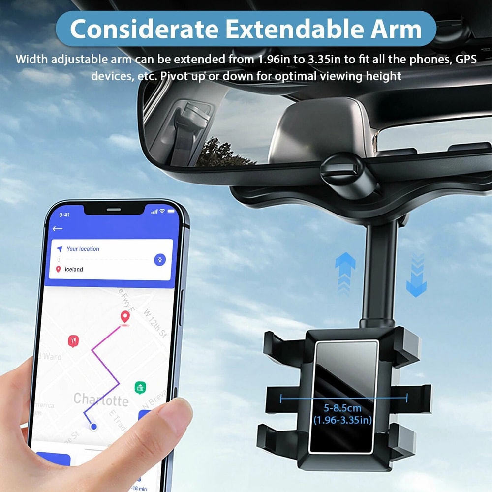 Rotatable And Retractable Holder Car Phone Stand Rear View Mirror Mount For HandsFree Use 5