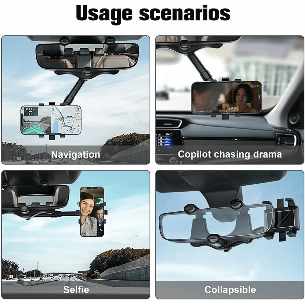 Rotatable And Retractable Holder Car Phone Stand Rear View Mirror Mount For HandsFree Use 8