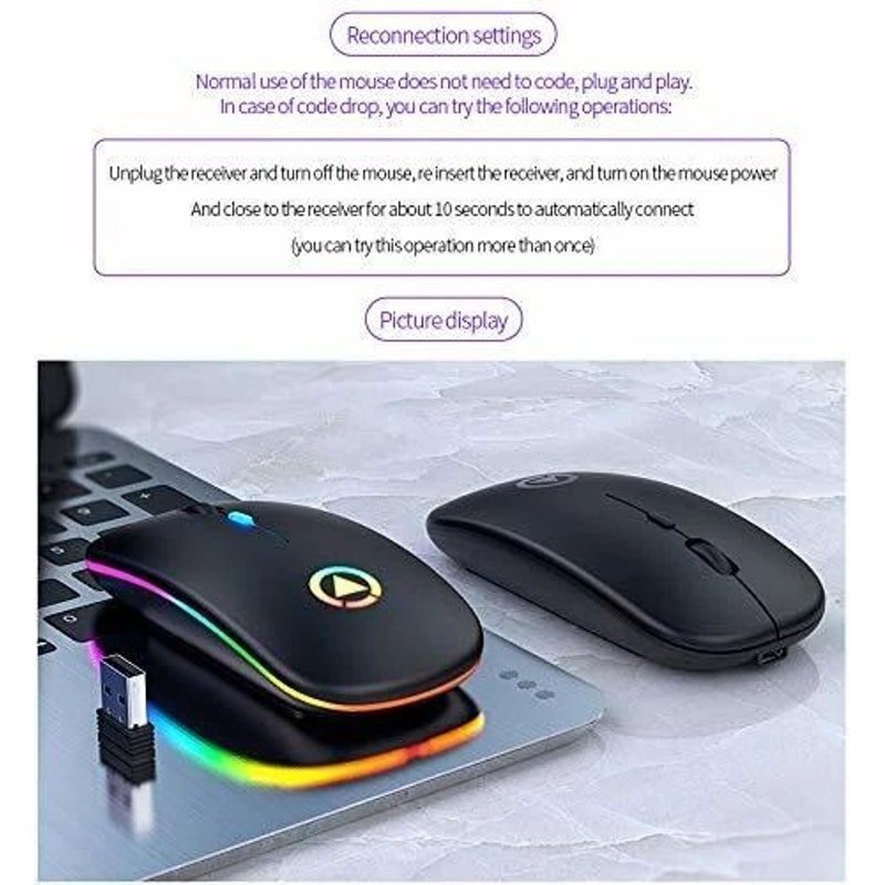 USB Rechargeable RGB Wireless Optical Mouse Cordless Mice For PC Laptop And More 8