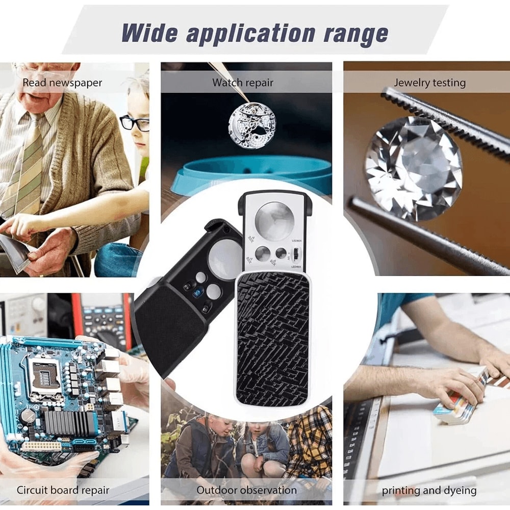 Jeweler Eye Glass Loupe Loop Pocket Magnifying Magnifier With LED Lights 30X 60X 90X Magnification 2