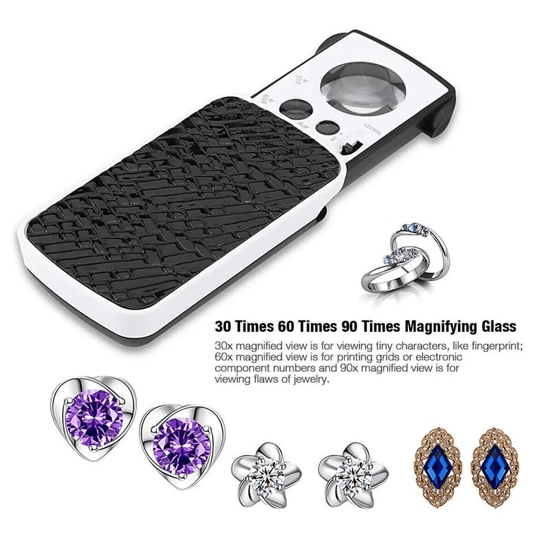 Jeweler Eye Glass Loupe Loop Pocket Magnifying Magnifier With LED Lights 30X 60X 90X Magnification 3