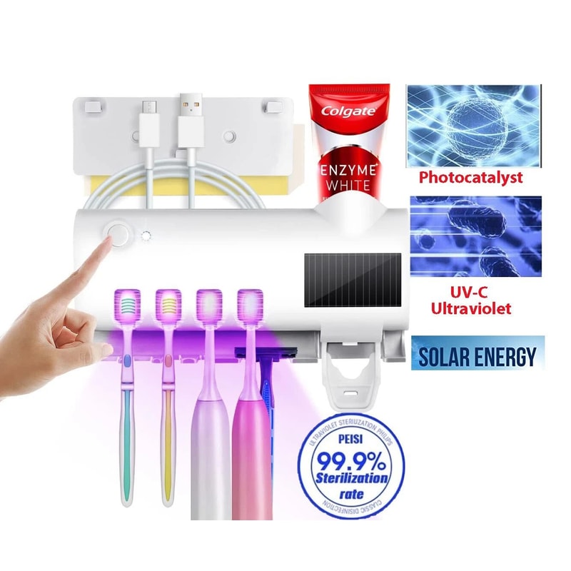 Automatic Toothpaste Dispenser Cleaner UV Light Sterilizer Toothbrush Holder For Fresh GermFree Te 4