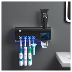 automatic toothpaste dispenser & cleaner, uv light sterilizer toothbrush holder for fresh, germ-free teeth