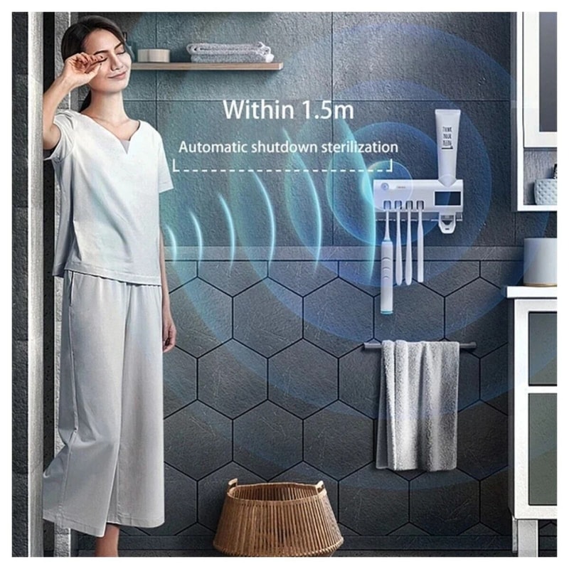 Automatic Toothpaste Dispenser Cleaner UV Light Sterilizer Toothbrush Holder For Fresh GermFree Te 6