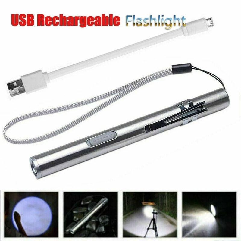 Compact LED USB Rechargeable Tactical Flashlight Stainless Steel Torch Pen Light For Emergencies 1