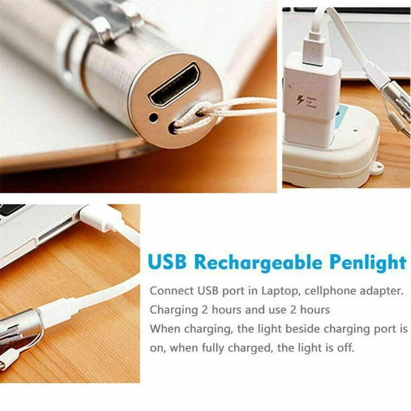 Compact LED USB Rechargeable Tactical Flashlight Stainless Steel Torch Pen Light For Emergencies 4