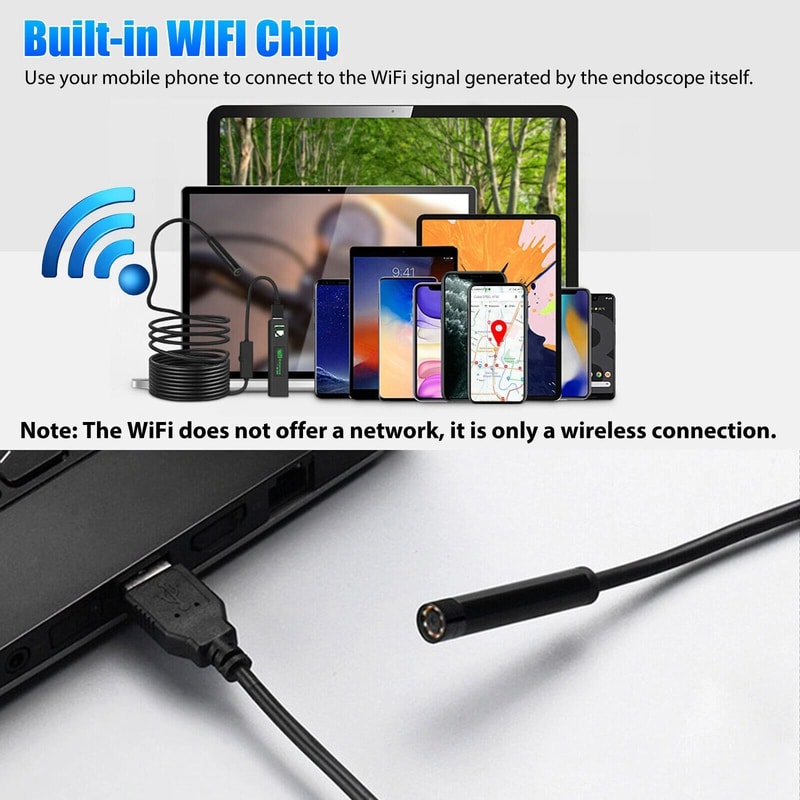 LED WiFi Borescope Endoscope Snake Inspection Camera For IPhone Android IOS 5
