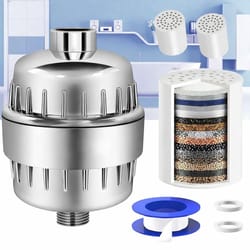 20-stage shower head, filter with 3 replaceable cartridges, hard water solution, improves skin and hair quality