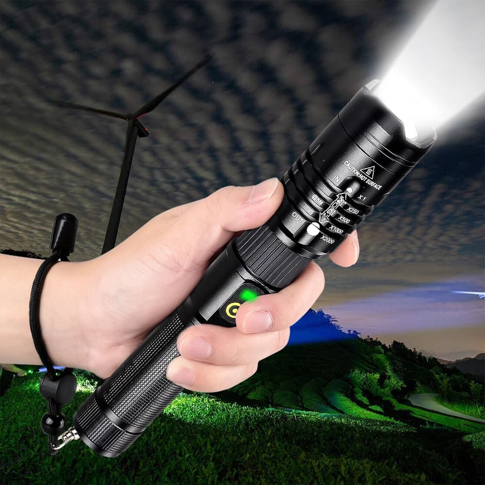 LED Tactical Flashlight SuperBright Zoomable Rechargeable Battery Included Perfect For Camping Hiki 0