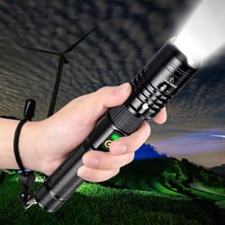 led tactical flashlight, super-bright, zoomable, rechargeable battery included, perfect for camping, hiking