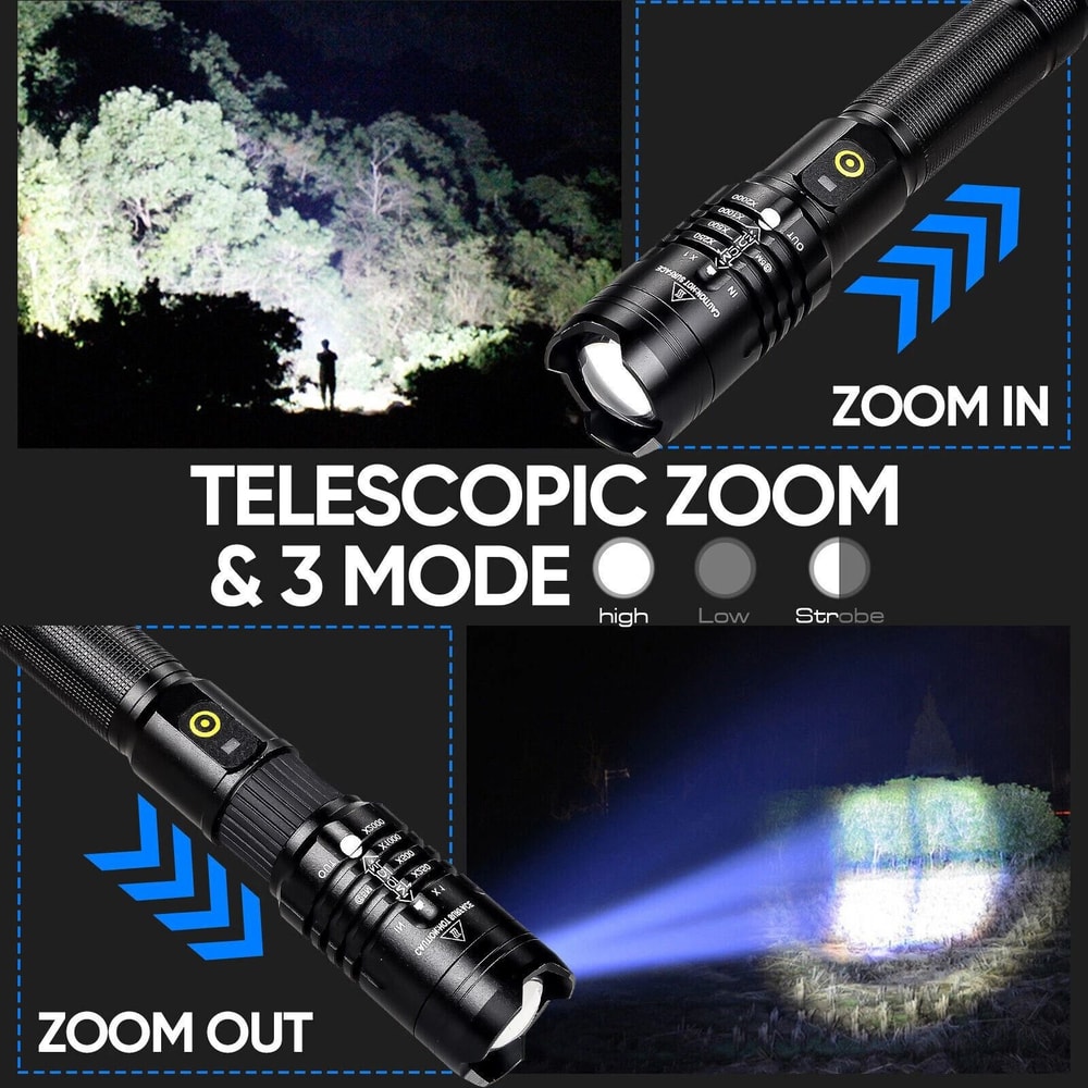 LED Tactical Flashlight SuperBright Zoomable Rechargeable Battery Included Perfect For Camping Hiki 6