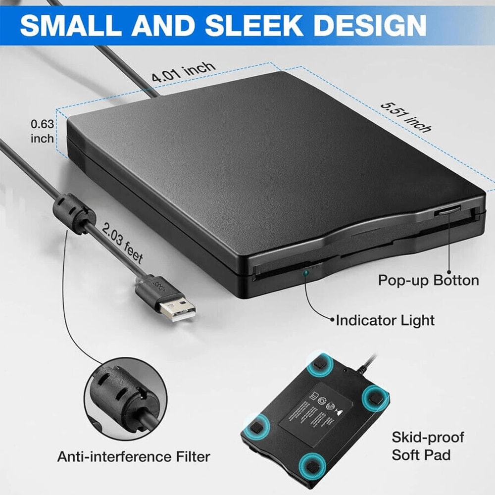 External USB Portable Floppy Disk Drive Reader FDD For PC Laptop Compact USB Disk Drive For Data St 1