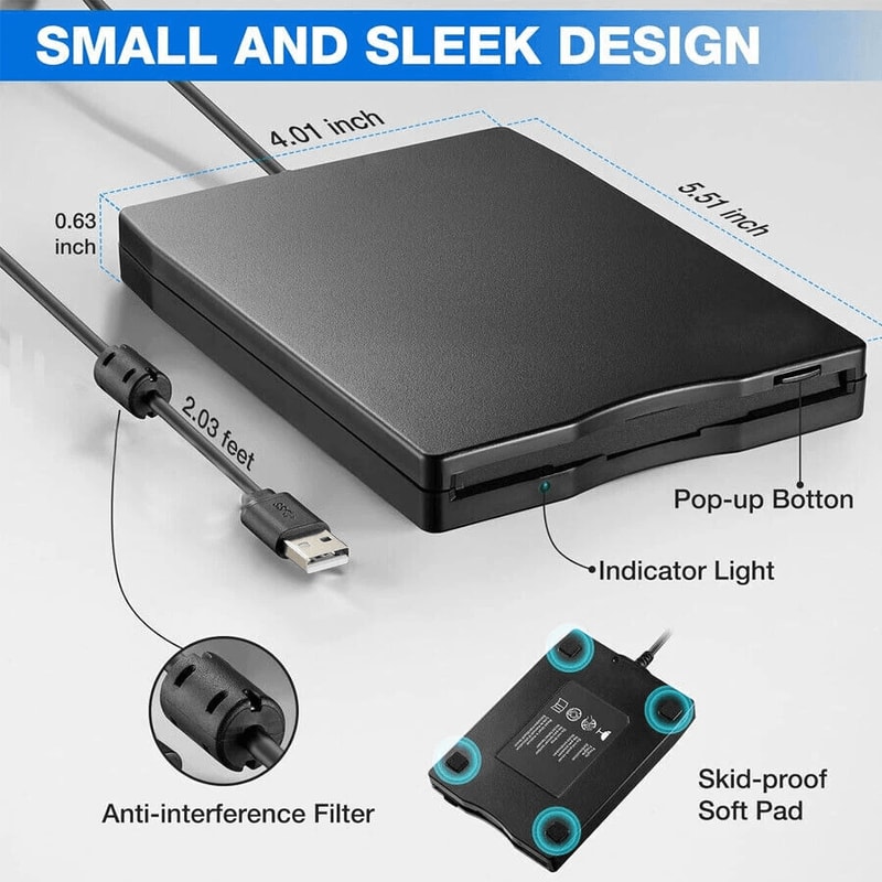External USB Portable Floppy Disk Drive Reader FDD For PC Laptop Compact USB Disk Drive For Data St 1