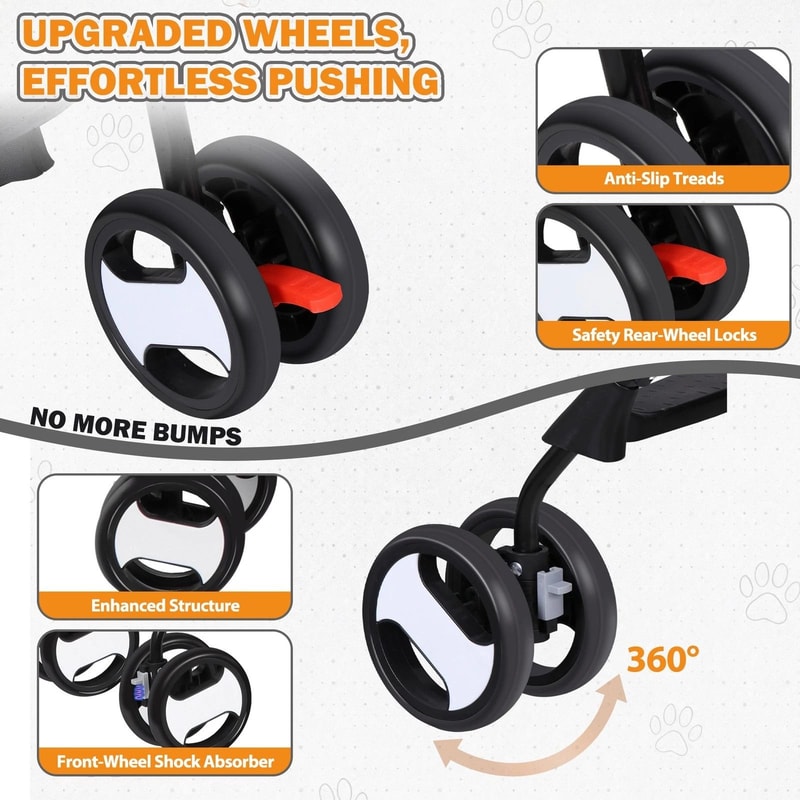 Black Pet Stroller Folding For Travel Detachable Carrier Swivel Front Wheels 7