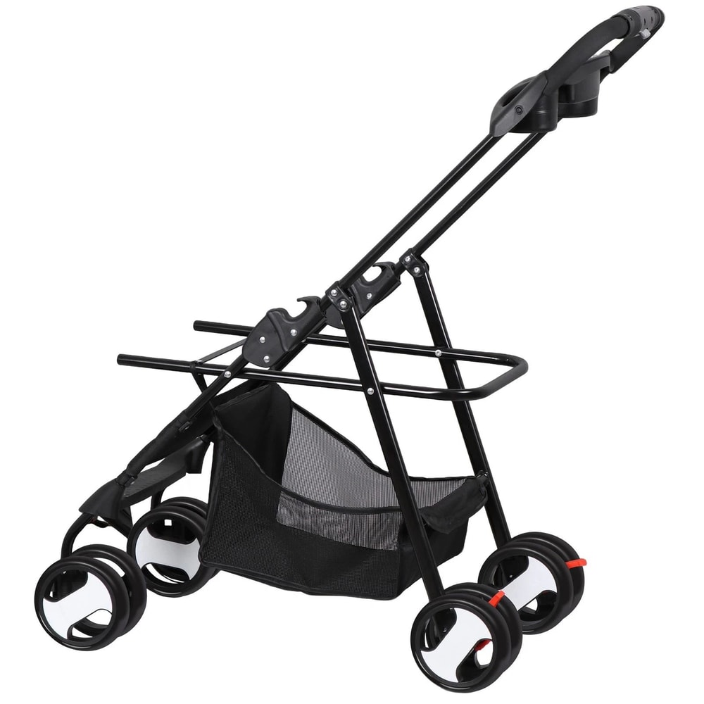 Black Pet Stroller Folding For Travel Detachable Carrier Swivel Front Wheels 14