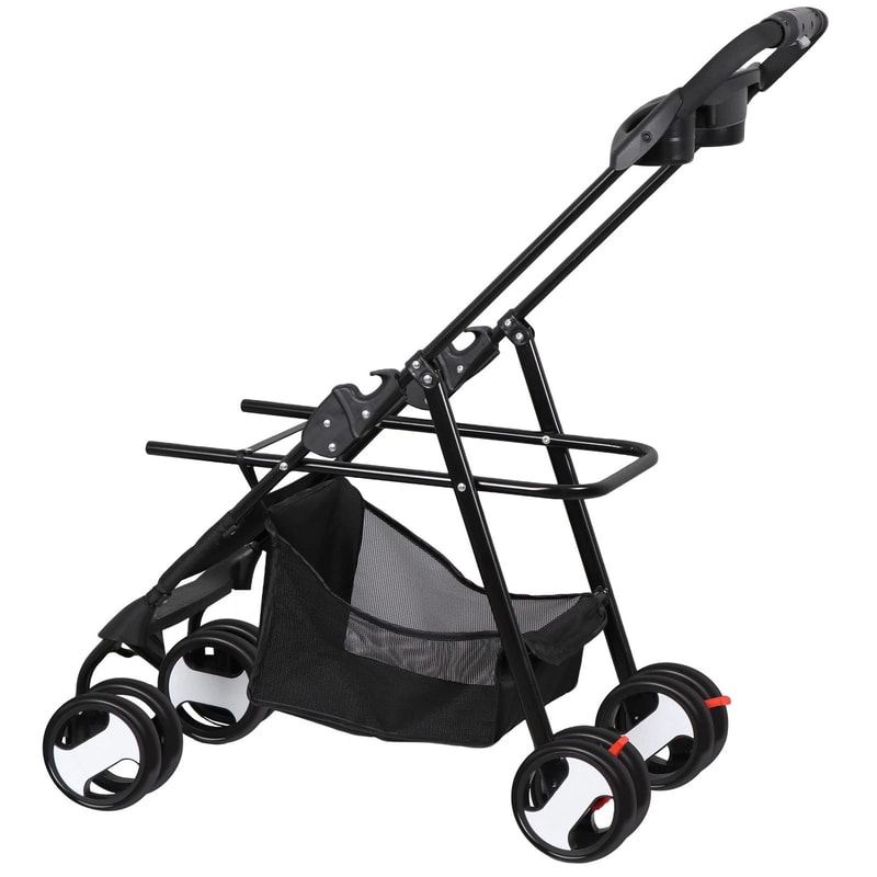Black Pet Stroller Folding For Travel Detachable Carrier Swivel Front Wheels 14