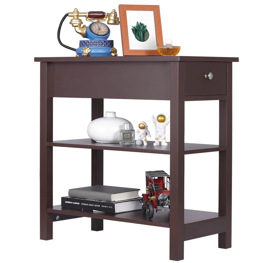 Slim End Table For Living Room Open End Table Narrow Brown Side Table For Bedroom Small Space Stora 1