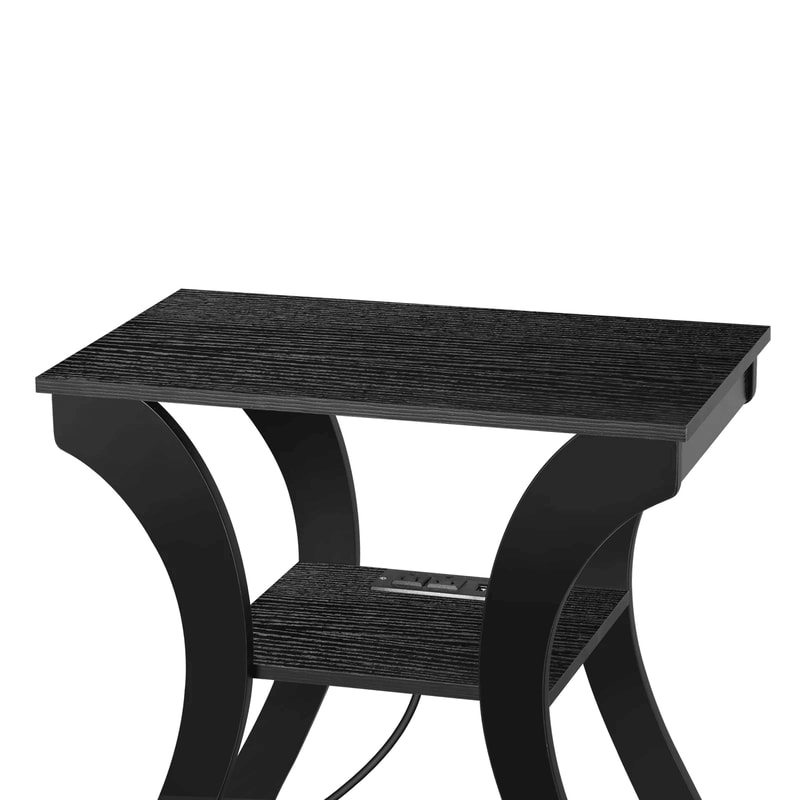 Black 3 Tier End Table With USB Charging Station Storage Shelf For Living Room Stylish And Function 7