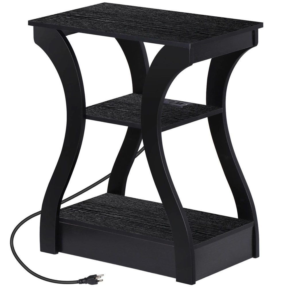Black 3 Tier End Table With USB Charging Station Storage Shelf For Living Room Stylish And Function 8