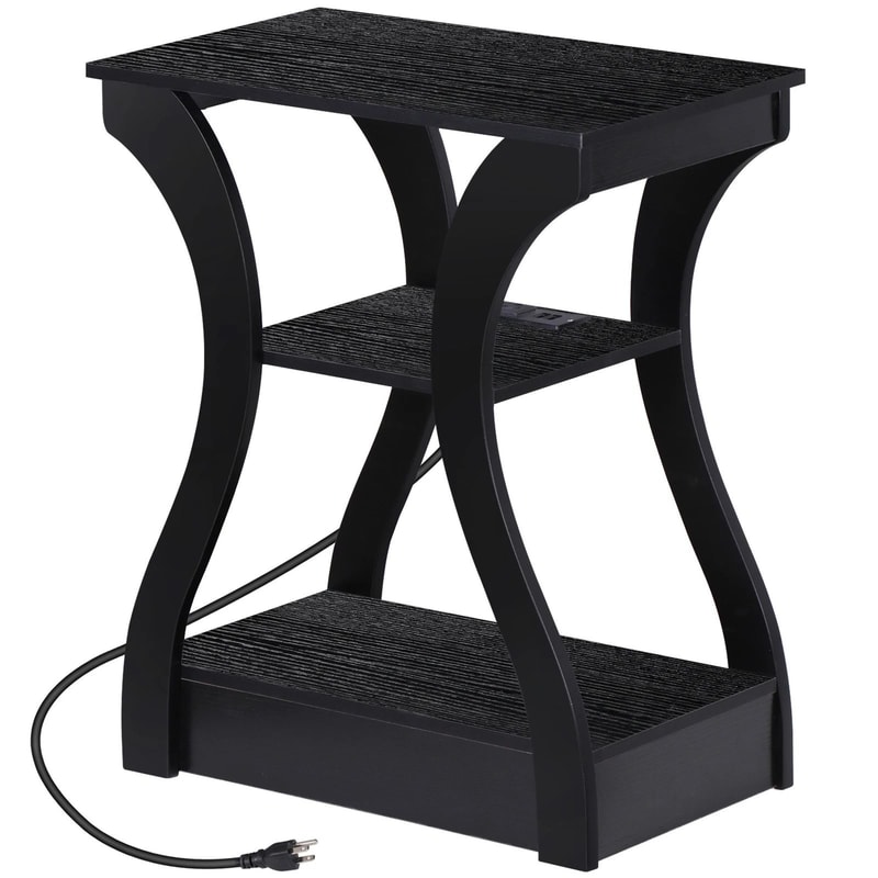 Black 3 Tier End Table With USB Charging Station Storage Shelf For Living Room Stylish And Function 8