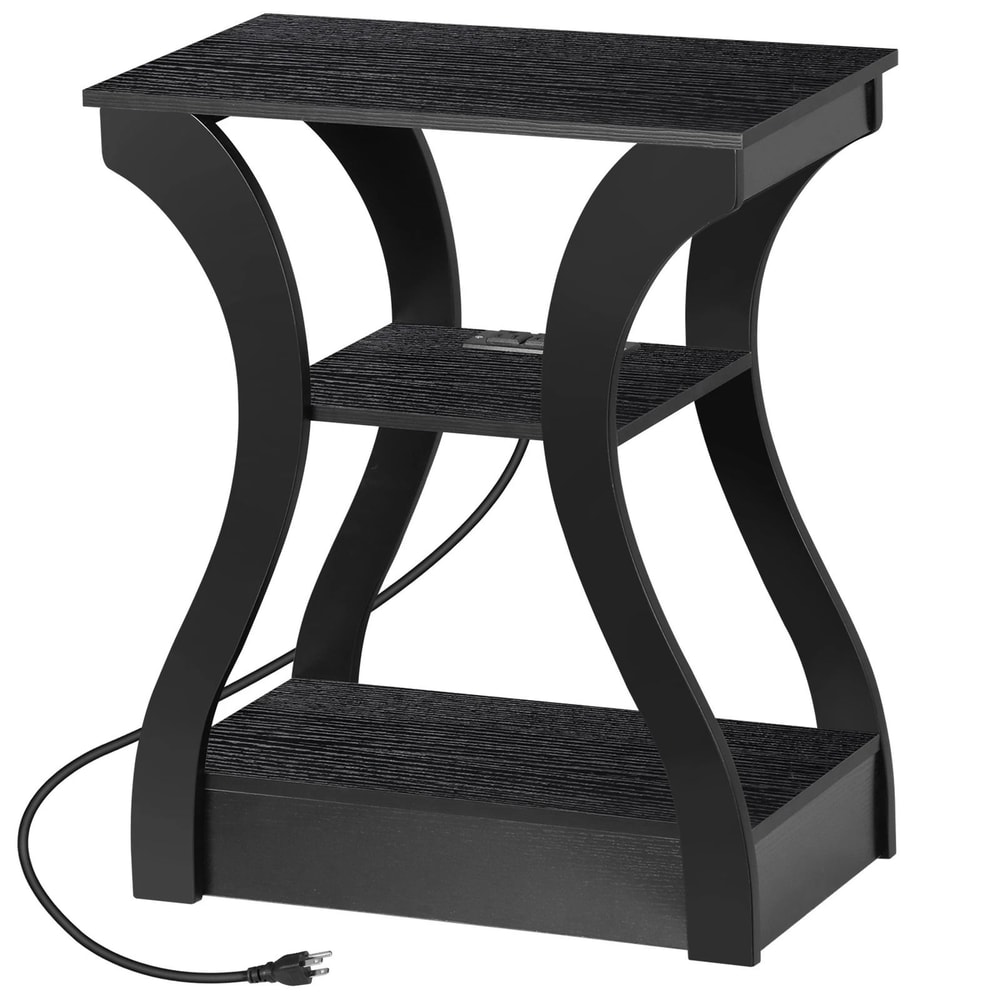 Black 3 Tier End Table With USB Charging Station Storage Shelf For Living Room Stylish And Function 9