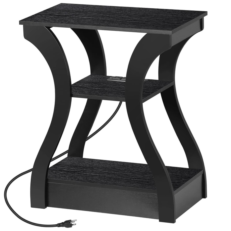 Black 3 Tier End Table With USB Charging Station Storage Shelf For Living Room Stylish And Function 9