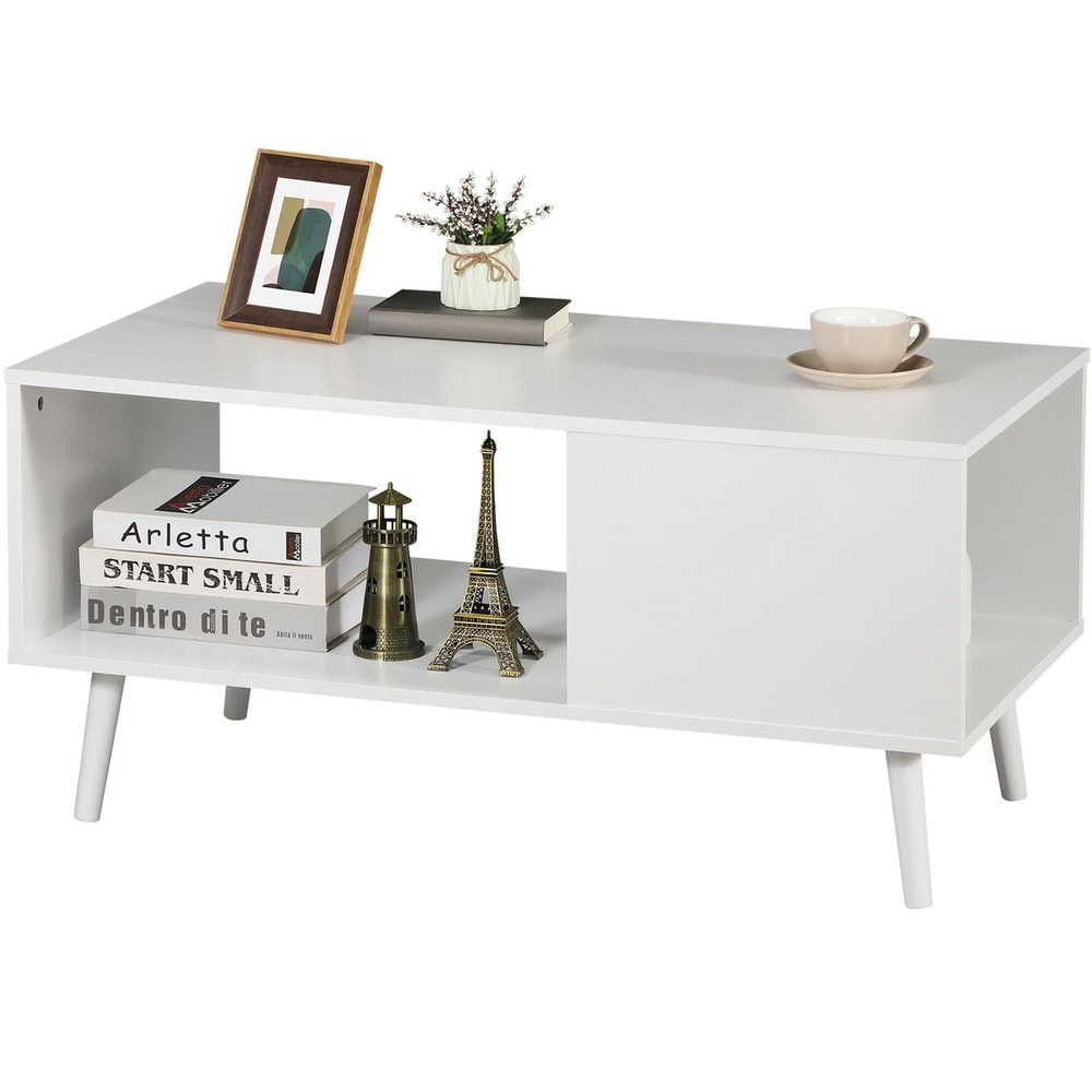 Durable Coffee Table End White Storage Stand Living Room Open Storage Shelf Perfect For Organizing 3