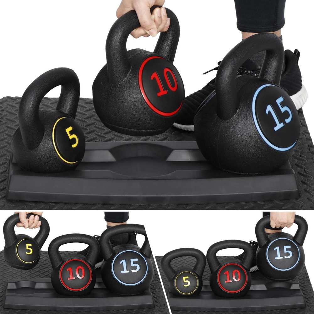 Fitness Strength Kettlebell Set With Storage Rack Perfect For Home Workouts 0