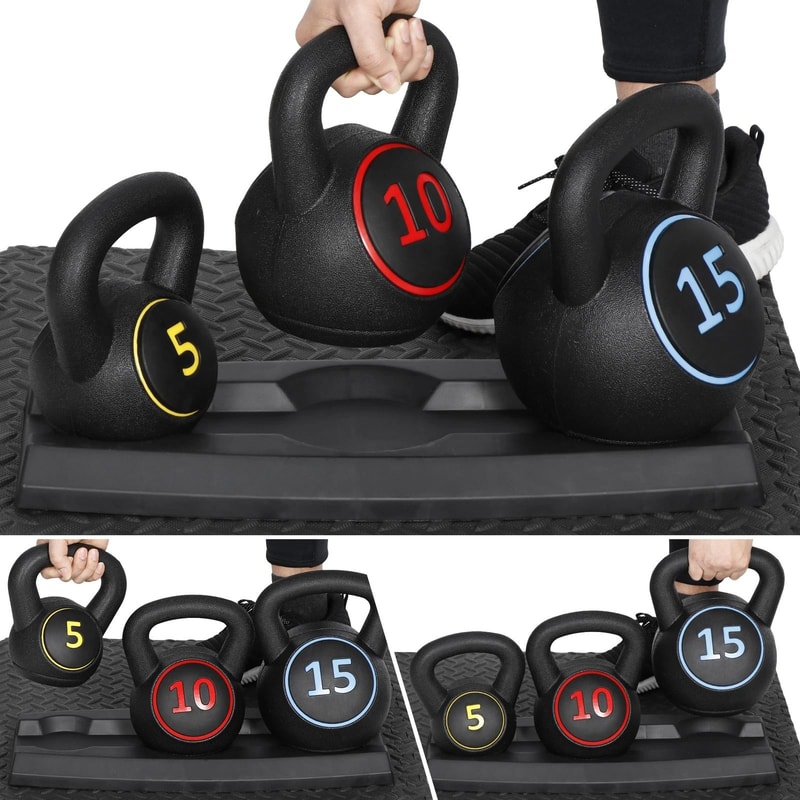 Fitness Strength Kettlebell Set With Storage Rack Perfect For Home Workouts 0